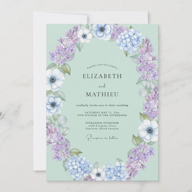 Invitation Mariage Anémone Lilas Menthe (Devant)