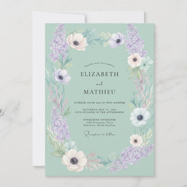 Invitation Mariage Anémone Lilas Mousse (Devant)