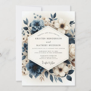 Invitation Mariage Anémone Lumineuse Bleu Ardoise