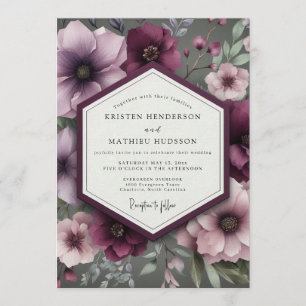 Invitation Mariage Anémone Luxuriante aux Teintes de Prune