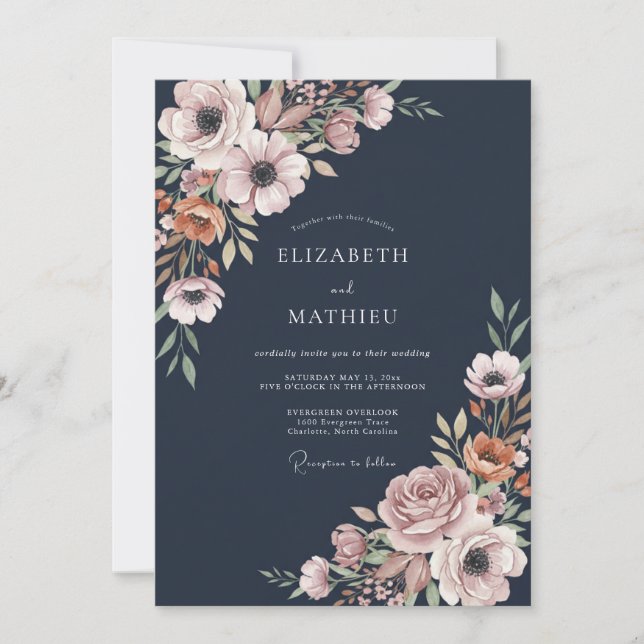 Invitation Mariage Anémone Mauve de Minuit (Devant)
