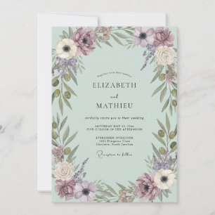 Invitation Mariage Anémone Mauve Menthe Subtile