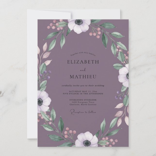Invitation Mariage Anémone Mauve Poussiéreux (Devant)