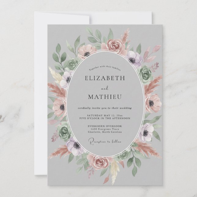 Invitation Mariage Anémone Mauve Rosé (Devant)