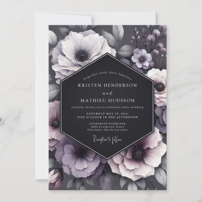 Invitation Mariage Anémone Mélancolie Charbon (Devant)