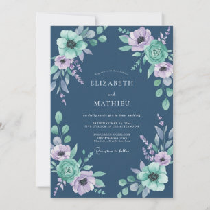 Invitation Mariage Anémone Menthe Indigo