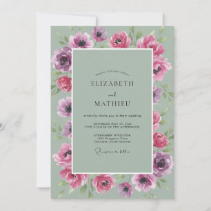 Invitation Mariage Anémone Menthe Orchidée