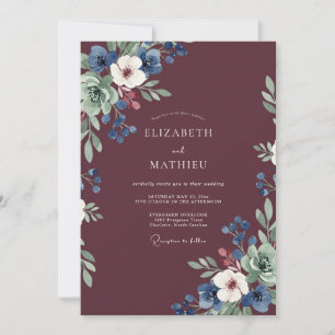 Invitation Mariage Anémone Navy Vin