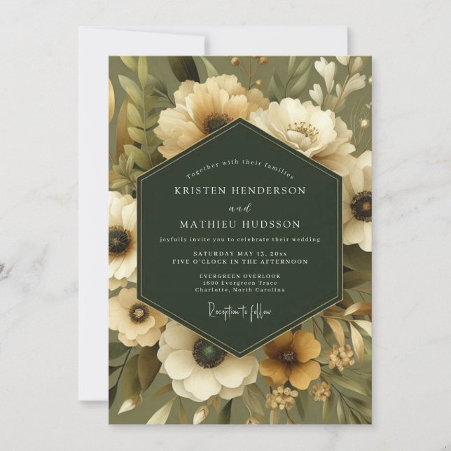 Invitation Mariage Anémone Olive Moody (Devant)