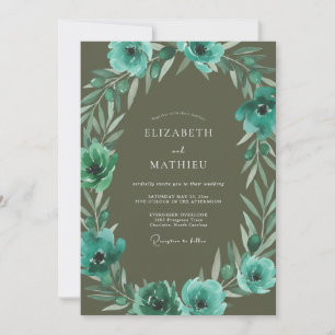 Invitation Mariage Anémone Olive Turquoise