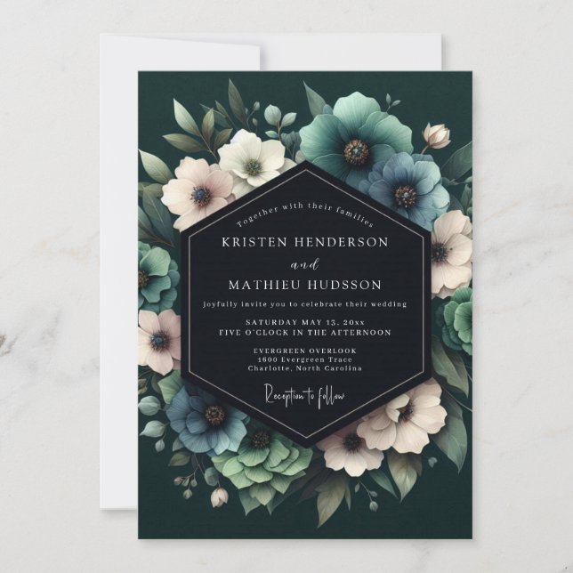 Invitation Mariage Anémone Ombreux Sarcelle (Devant)