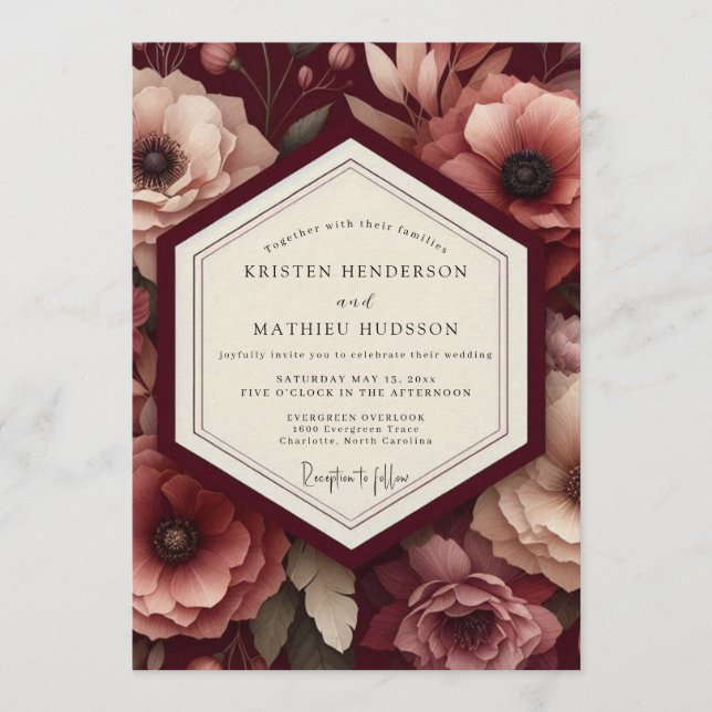 Invitation Mariage Anémone Opulent Claret (Devant)