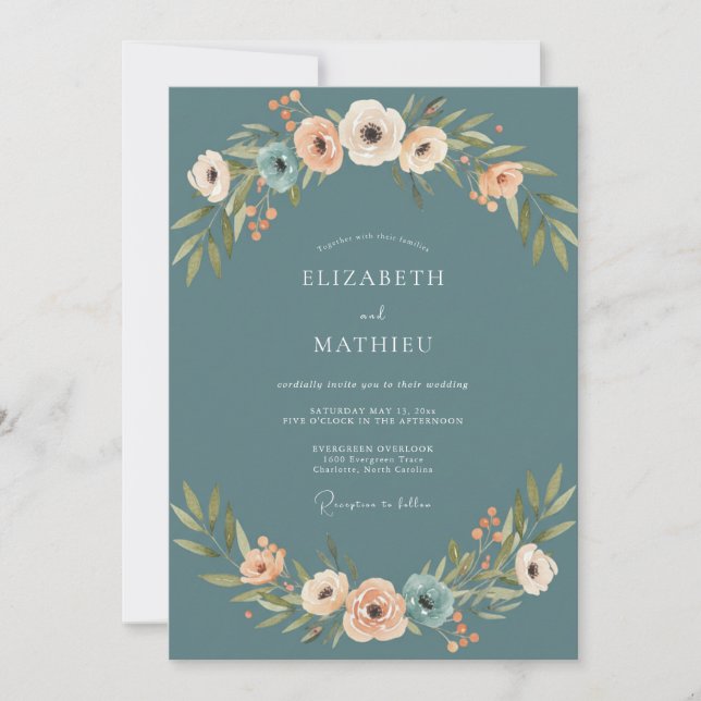 Invitation Mariage Anémone Péché Ardoise (Devant)