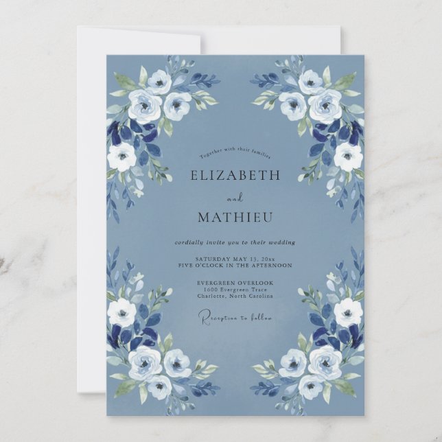 Invitation Mariage Anémone Pervenche Ardoise (Devant)