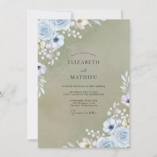 Invitation Mariage Anémone Pervenche Olive