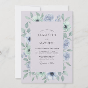 Invitation Mariage Anémone Pervenche Poussiéreuse