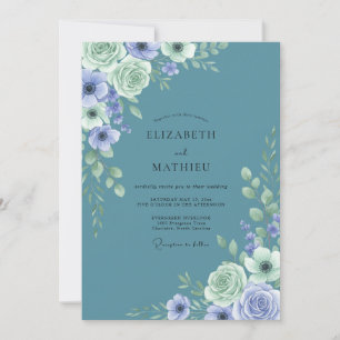 Invitation Mariage Anémone Pervenche sur Ardoise au Clair de
