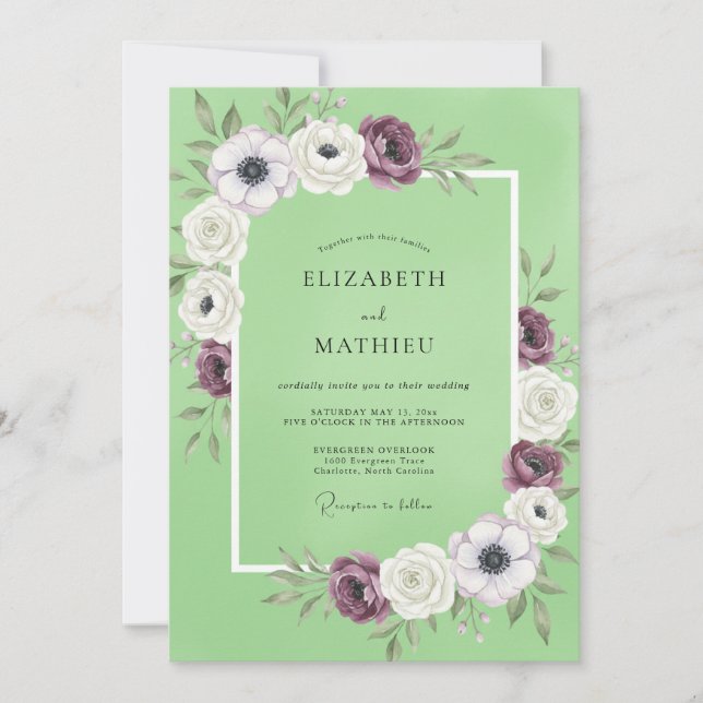 Invitation Mariage Anémone Pistache Prune (Devant)