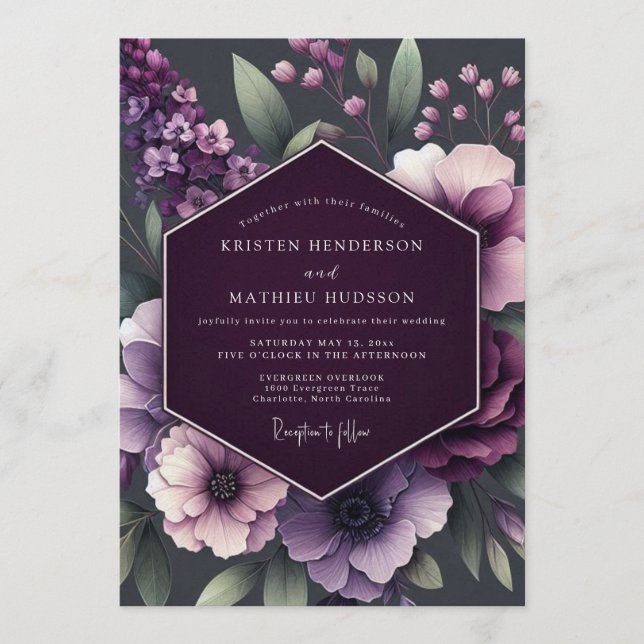 Invitation Mariage Anémone Plum Moody (Devant)