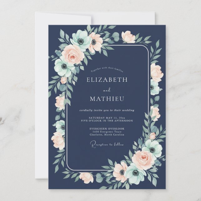 Invitation Mariage Anémone Poudre de Minuit (Devant)