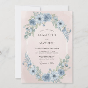 Invitation Mariage Anémone Rêveuse Bleu Acier
