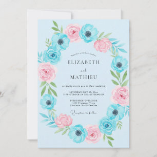 Invitation Mariage Anémone Rose Aqua