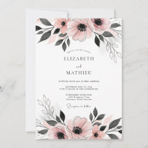 Invitation Mariage Anémone Rose Pâle Élégant