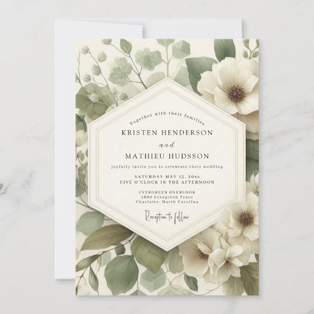 Invitation Mariage Anémone Serein Sage (Devant)