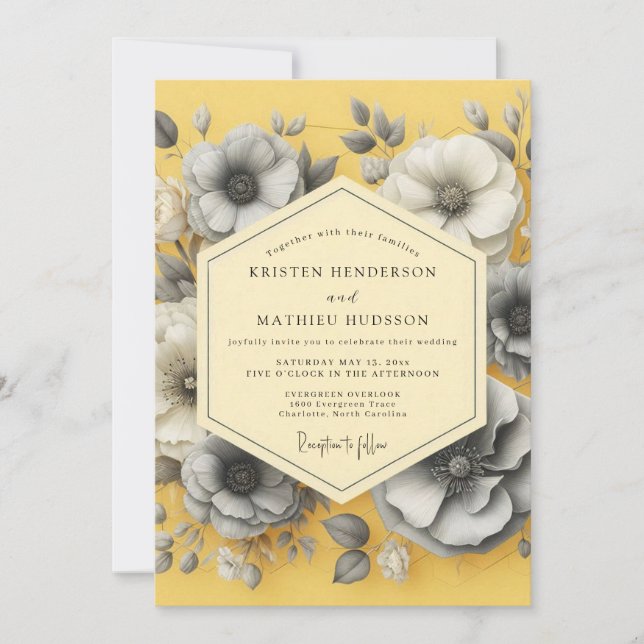 Invitation Mariage Anémone Sombre Canari (Devant)