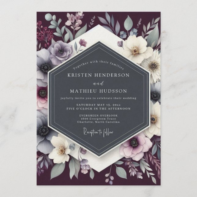 Invitation Mariage Anémone sombre prune (Devant)
