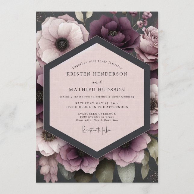 Invitation Mariage Anémone sombre prune (Devant)