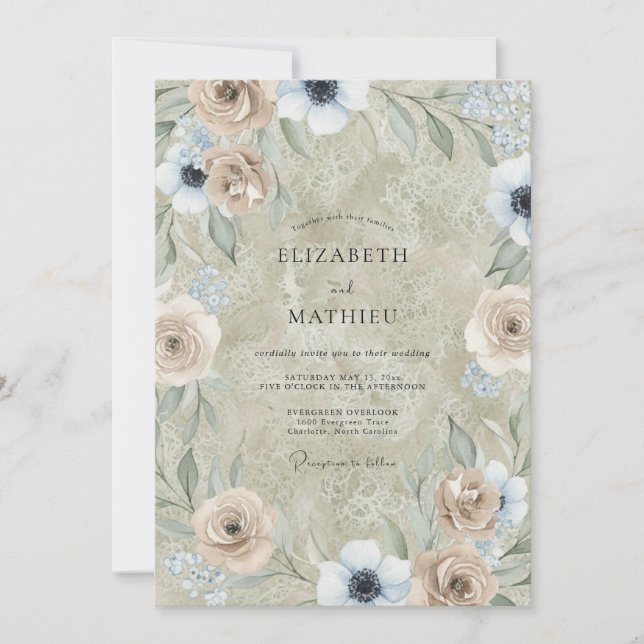 Invitation Mariage Anémone Taupe Perle (Devant)