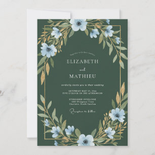Invitation Mariage Anémone Vert Chasseur