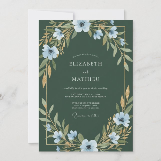 Invitation Mariage Anémone Vert Chasseur (Devant)