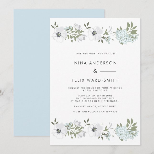 Invitation Mariage Anemone vintage (Devant / Derrière)