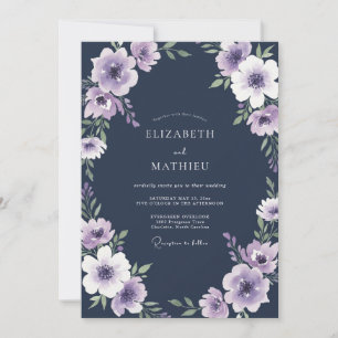 Invitation Mariage Anémone Violet Ardoise