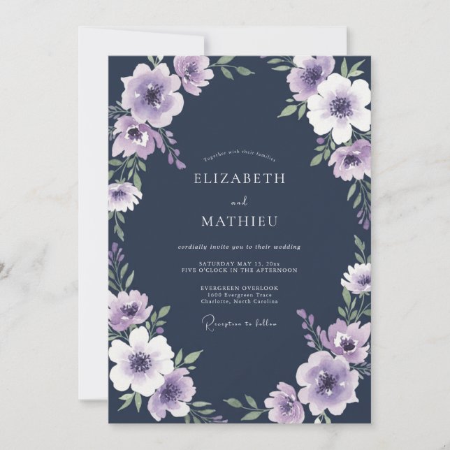 Invitation Mariage Anémone Violet Ardoise (Devant)