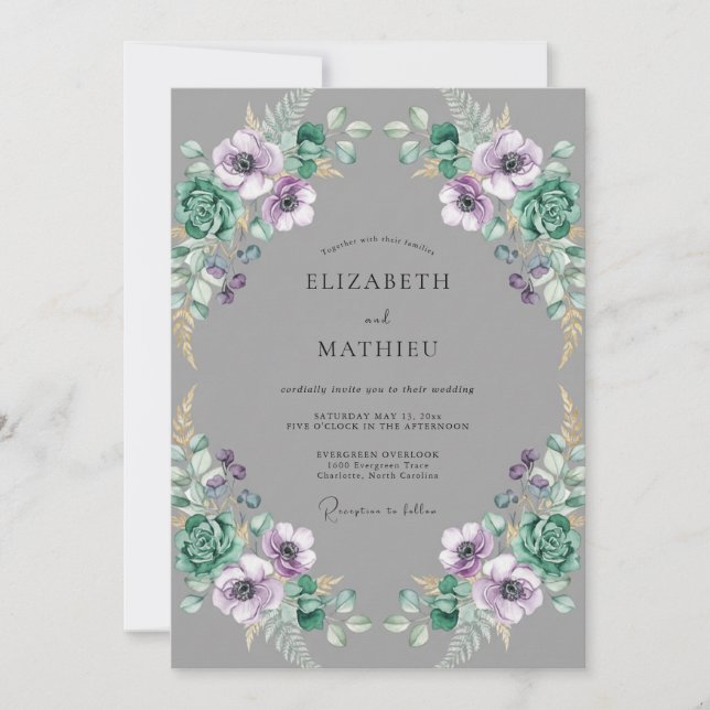Invitation Mariage Anémone Violet Ardoise (Devant)