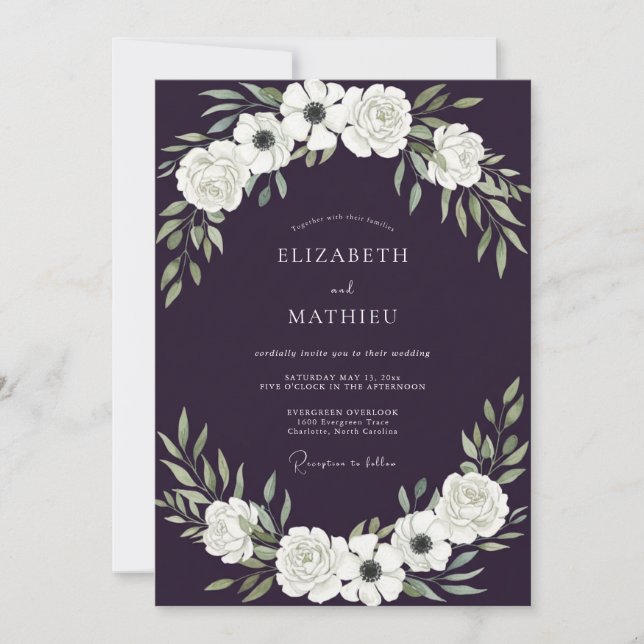 Invitation Mariage Anémone Violet Foncé (Devant)