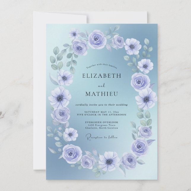 Invitation Mariage Anémone Violette Bleuet (Devant)