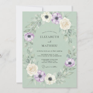 Invitation Mariage Anémone Violette Menthe