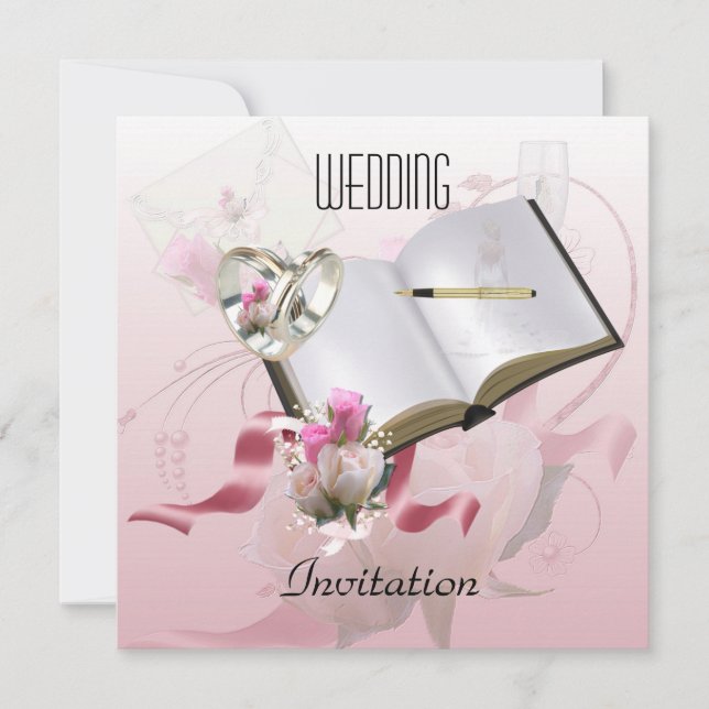 Invitation Mariage Anneaux Floraux Roses (Devant)