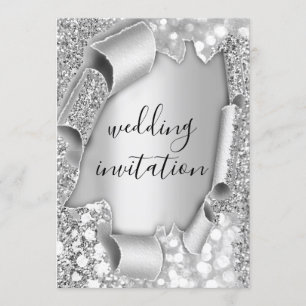 Invitation Mariage Anniversaire 3D Effet Glam Grey Argent