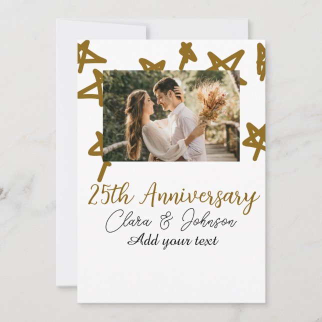 Invitation Mariage Anniversaire ajouter nom année image or ét (Devant)