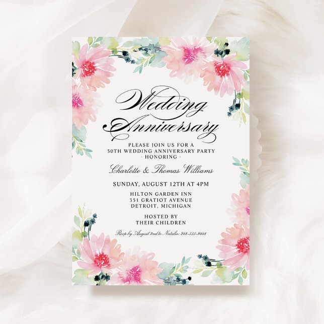 Invitation Mariage Anniversaire Aquarelle Rose Daisy (Créateur téléchargé)