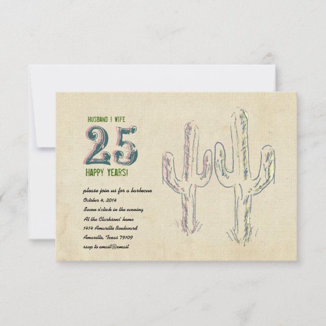 Invitation Mariage Anniversaire Cactus du Vieux Ouest (Devant)