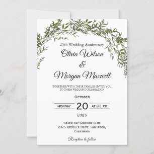 Invitation Mariage Anniversaire Chic Classique avec Verdure