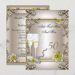 Invitation Mariage Anniversaire Crème Or Lily Argent