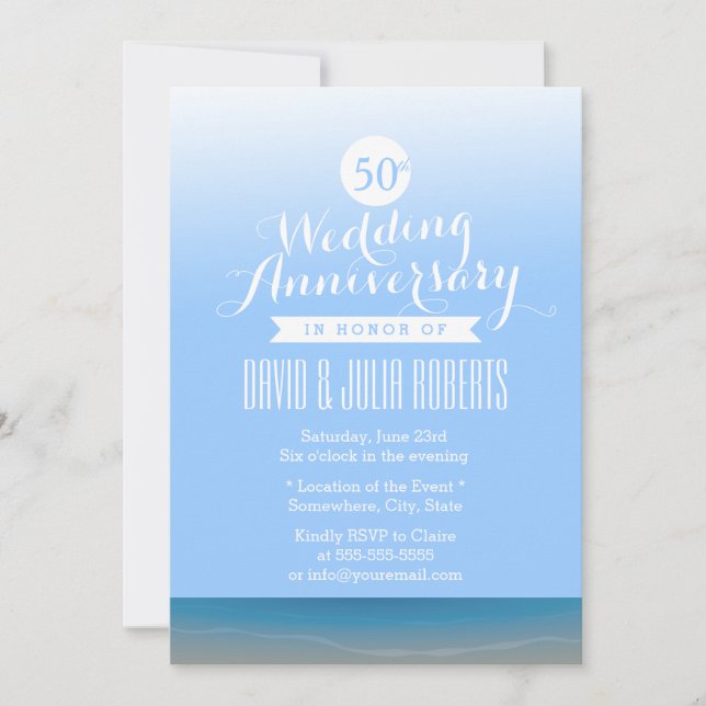 Invitation Mariage Anniversaire de Ciel Bleu de Plage (Devant)
