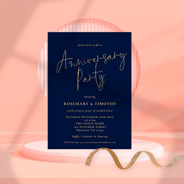Invitation Mariage Anniversaire de Mariage Navy Or Party de C (Créateur téléchargé)